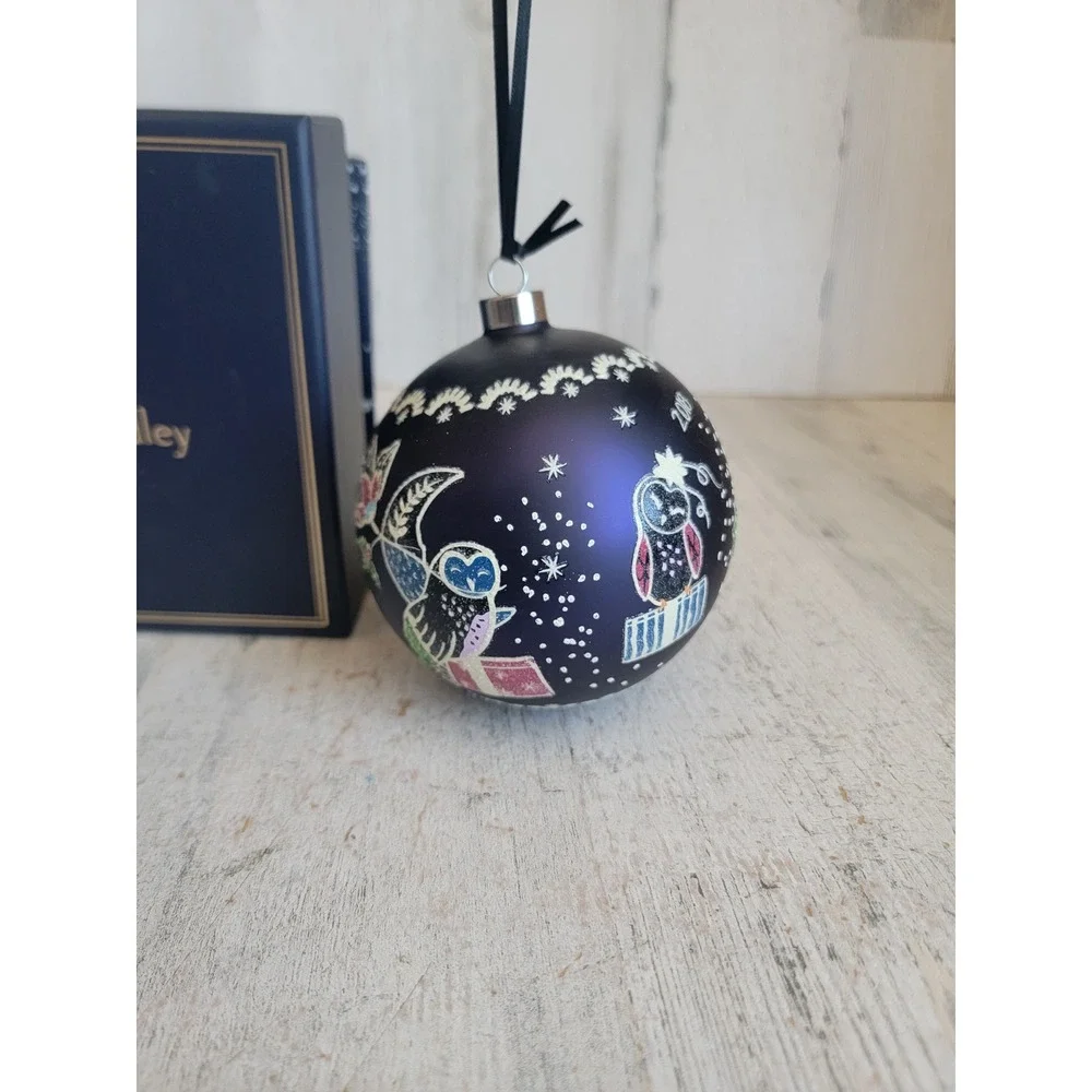 Vera Bradley night sky owl ball glass bird Xmas ornament glitter unique